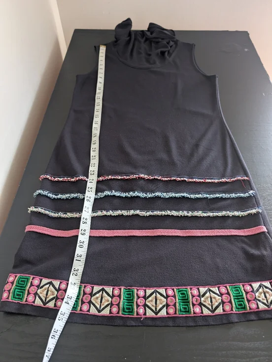 Desigual Purple  Knit Sleeveless Cowl Neck Dress Embroidered Boho Fringe Hem L - Picture 4 of 8